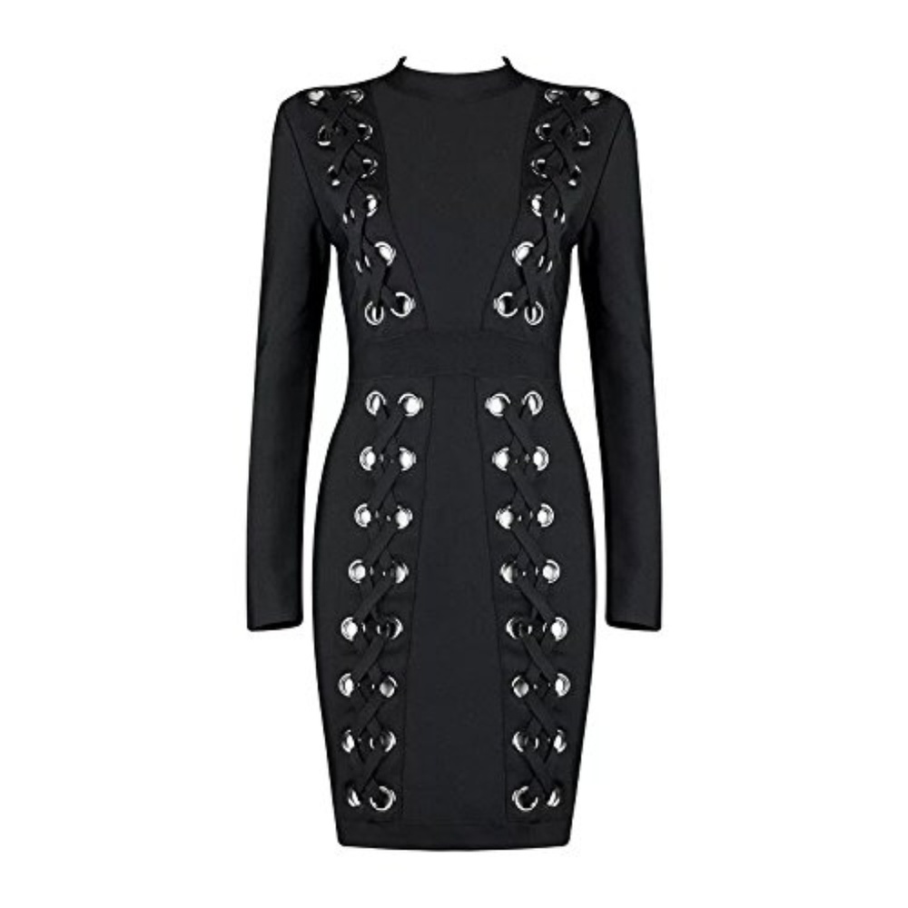 "Reunion" Black Lace Up Bodycon dress - Picture 2 of 4